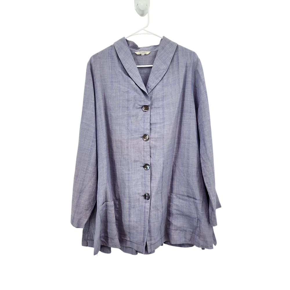 Clothespin Women's 100% Linen Shawl Collar Button Front Shirt - S